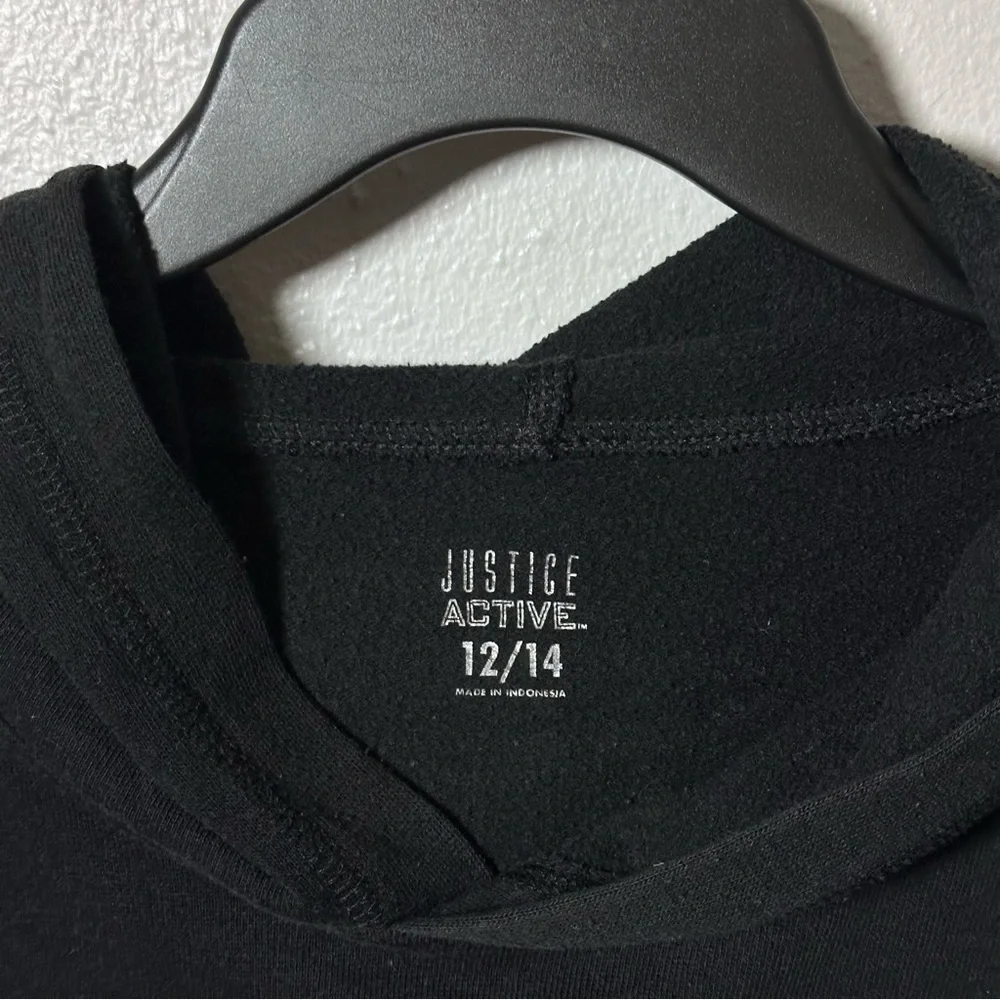 Justice‎ Active Girls Black Hoodie Long Sleeve Logo Shirt Size 12/14